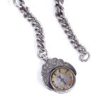 A Victorian silver graduated curb link Albert chain, with drop swivel compass and dog clip, dog clip