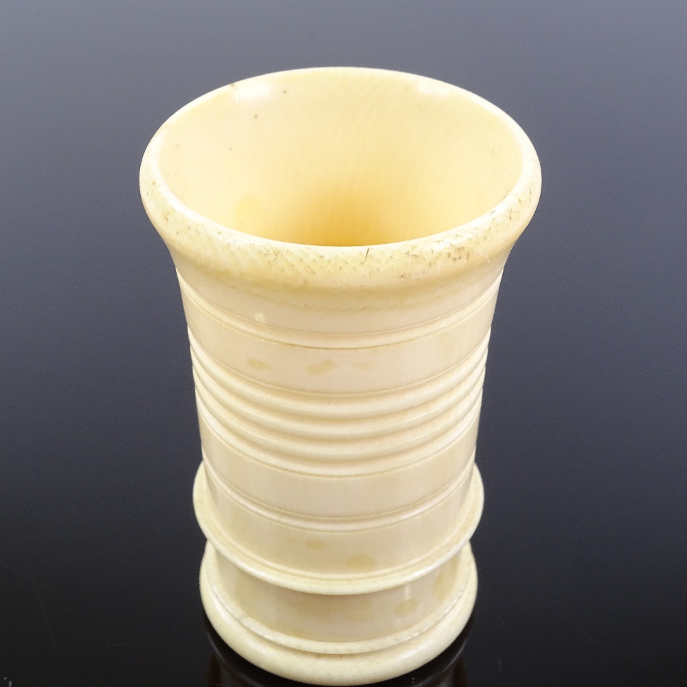 A 19th century ring turned ivory dice shaker, height 9cm, diameter 5.5cm Perfect condition with very - Image 2 of 3