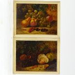 Gertrude Barnes, pair of oils on board, still life studies, fruit on mossy bank, signed, 9" x 12",
