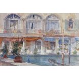 Francis Russell Flint, watercolour, Venice riverside buildings, signed, 15" x 21.5", framed Very