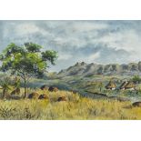 E Batchelor, watercolour, South African landscape, signed, 9" x 13", framed Very good condition