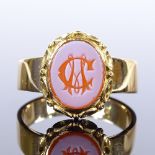 A Victorian 18ct gold sardonyx intaglio seal ring, engraved initials CM, hallmarks Birmingham