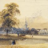 John Callow (1822 - 1878), watercolour, park scene with figures, signed with monogram, 6.5" x 8.