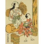 Hashiguchi Goyo (1880 - 1921), woodblock print, girl with Karako boy, circa 1920, 11" x 5.5",