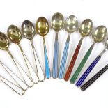 A set of 6 David Andersen Norwegian vermeil silver and enamel coffee spoons, and a set of 6 Anton