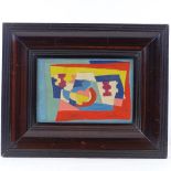 Oil on card, modernist abstract composition, unsigned, 7" x 10", framed Very good condition