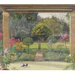 Art Deco Period watercolour, garden scene, unsigned, 19" x 25", original frame Good bright