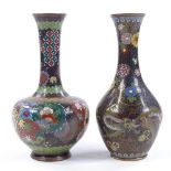 2 early 20th century Chinese cloisonne enamel vases, height 16cm Both vases have tiny enamel chips