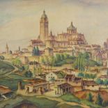 E M Wagner, watercolour, Segovia, signed, 25" x 30", framed Surface scratch in bottom left-hand