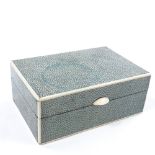 An Art Deco shagreen and ivory covered cigarette box, length 14.5cm Shagreen is slightly faded and