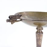 A George V large silver pedestal comport/trophy, 2 winged angel handles, indistinct maker's marks,