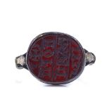 A Medieval style white metal intaglio seal ring, dated 1832, setting height 13.4mm, size N, 3g