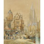 Henry Schafer, pair of watercolours, street scenes in Normandy and Freiburg, signed, 17" x 13.5",