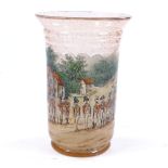 An amber soda glass vase with hand painted military scene, height 21cm Perfect condition