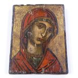 A Greek painted and gilded icon on wood panel, 22cm x 17cm Panel is very slightly curved and has