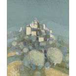 Roger Muhl, original lithograph, hilltop village, signed in pencil, no. 1/80, image 18.5" x 15.5",