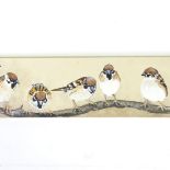 Clive Fredriksson, oil on canvas, garden birds, 6" x 40", unframed