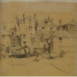 William Lee Hankey, pencil drawing on brown paper, Old Hastings, sheet size 10" x 10", framed A
