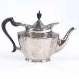 A Victorian silver oval teapot, scalloped rim with turned wood knop, by Roberts & Belk, hallmarks