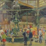 Mid-20th century oil on canvas, St Hellier Flower Market Jersey, indistinctly signed, 28" x 36",