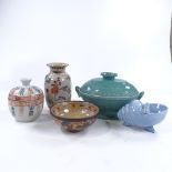 A group of Oriental porcelain items, including a green glazed tureen and cover, length 25cm Circular