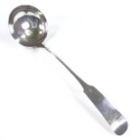 A George III Irish silver fiddle pattern ladle, by John Power, hallmarks Dublin 1807, length 36cm,