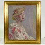 Mid-20th century oil on board, portrait of a woman, signed with monogram PH, with another portrait
