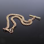 A 9ct gold curb link Albert chain necklace with T-bar and 2 dog clips, chain length 36cm, 22.2g Very