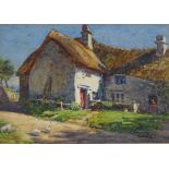 Frank Moss Bennett, watercolour, thatched cottage, signed and dated 1903, 7" x 10", framed Light