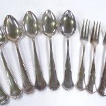 2 sets of Finnish silver flatware, comprising 8 dessert spoons and 6 cake forks, 14.4oz total All in