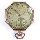 ELGIN - an Art Deco gold filled open-face top-wind octagonal pocket watch, silvered dial with Deco