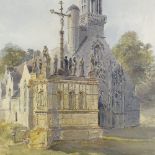 19th century watercolour, church exterior, unsigned, 15" x 15", framed Good condition