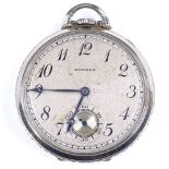 An American United States Navy Reserve 14ct white gold military open-face top-wind pocket watch,