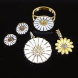 Various Danish vermeil sterling silver and enamel Daisy pattern jewellery, comprising Georg Jensen