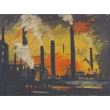 Theo Mason, oil on canvas, industrial scene, 16" x 22", framed Very good condition