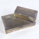 2 rectangular silver cigarette boxes, engine turned and planished decoration, largest length 15cm (