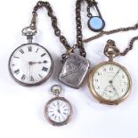 3 various pocket watches, including 19th century silver-cased, Tavannes gold plated watch, and 2