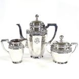 A Hjalman Weckstrom Finnish 3-piece silver teaset, comprising teapot, sugar bowl and cream jug,