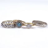 4 various stone set rings, including 18ct CZ ring etc, 9.5g total (4) All in good overall condition,