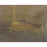 Early 20th century oil on canvas, study of a trout, possibly signed lower right, inscribed on frame,