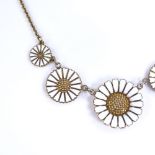 A Flemming Lund Danish vermeil sterling silver and white enamel Daisy pattern graduated necklace,