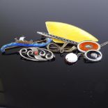 Various silver jewellery, including Anton Michelsen Danish sterling silver and yellow enamel brooch,
