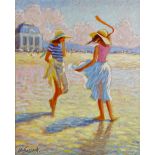 Claude Fossoux, oil on canvas, girls at the beach, signed, 24" x 19", framed Very good condition