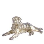 WMF silver patinated spelter reclining Golden Retriever dog, length 25cm No damage or repairs, but