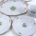 A set of 6 Herend plates with rosehip designs and matching serving tray, and a Herend porcelain vase