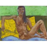 Pastel on paper, reclining nude, unsigned, 15" x 20", framed Very good condition