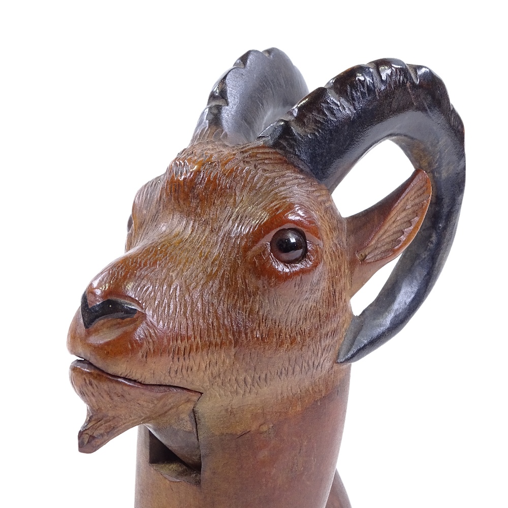A Tyrolean carved wood ibex design nutcracker with glass eyes, length 21cm Perfect condition, no - Image 2 of 3