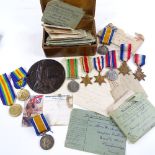 2 trios of First War Service medals for 2 brothers, each including the 1914 - 15 Mons Star, 1