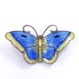 A Hroar Prydz Norwegian vermeil sterling silver and enamel butterfly brooch, wingspan 36.6mm, 5g