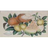 19th century Chinese School, watercolour, study of fruit, 7" x 12", framed Tears in two left-hand